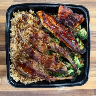 Lamb Chop Surf and Turf Salmon Fire Plate