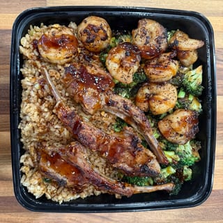 Lamb Chop Surf and Turf Shrimp Fire Plate