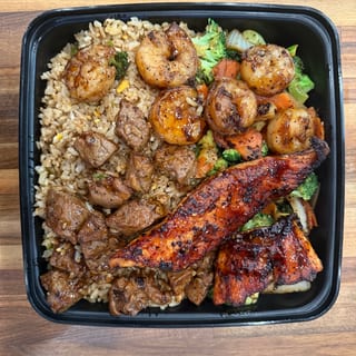 Steak, Shrimp, Salmon Trio Bowl
