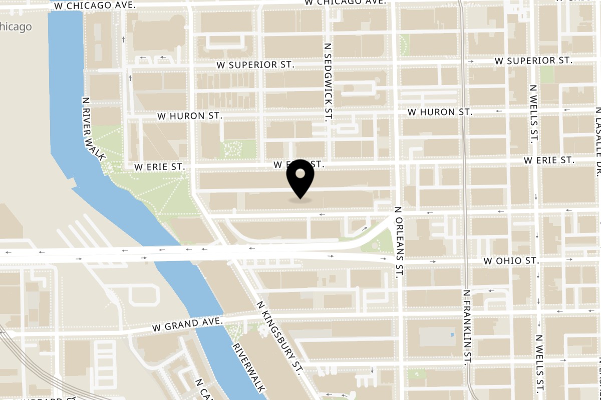 Map showing the location of Fire Bowl Hibachi on 416 W Ontario St in Chicago